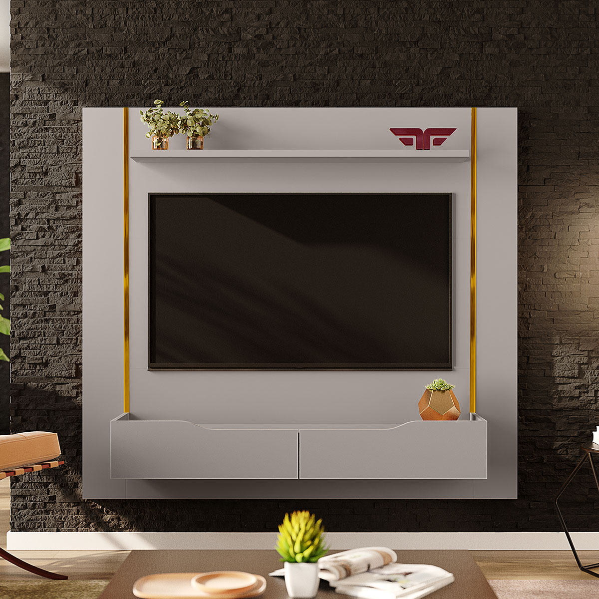 Painel Home Suspenso Maracatu Para TV até 70" Polegadas Fendi Metalic