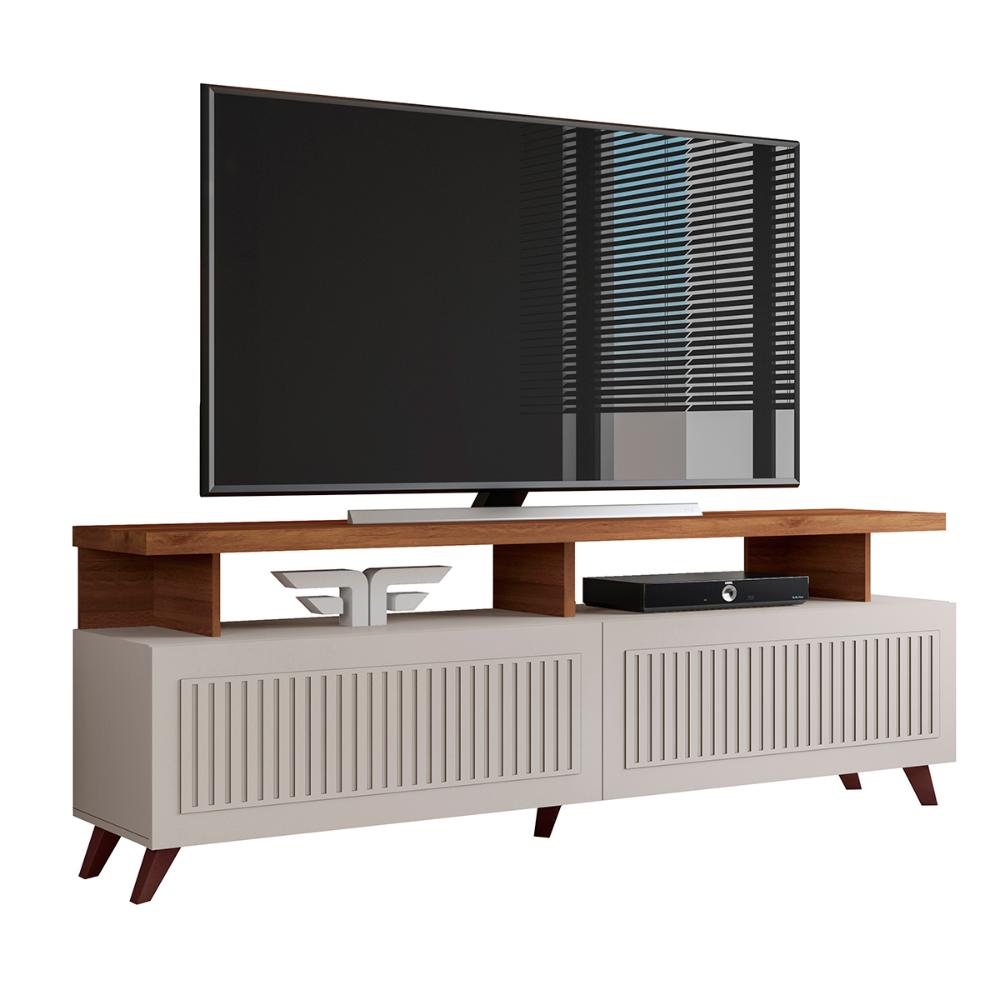 Rack Bancada Londres Para TV Até 65" Polegadas Off White/Matte
