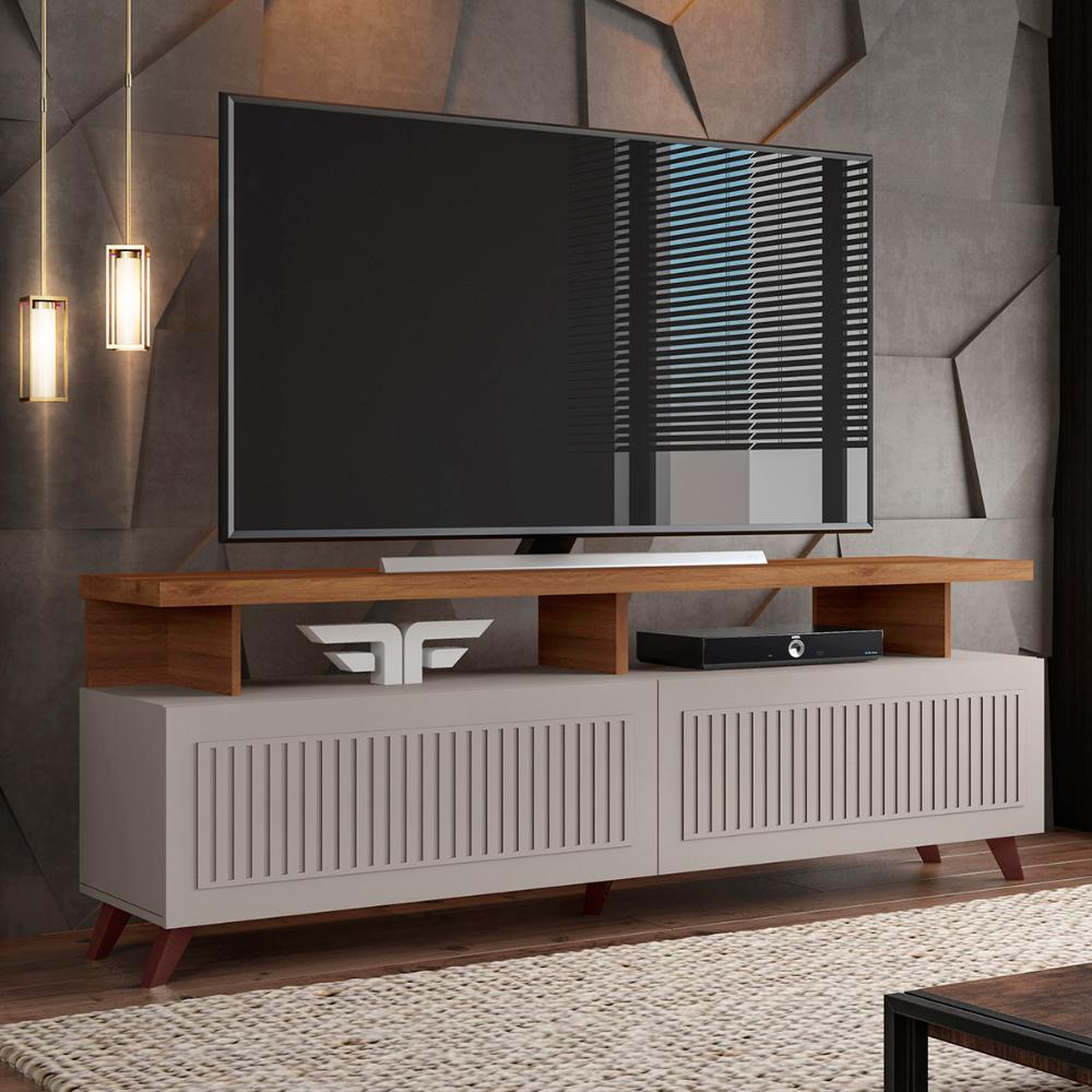 Rack Bancada Londres Para TV Até 65" Polegadas Off White/Matte