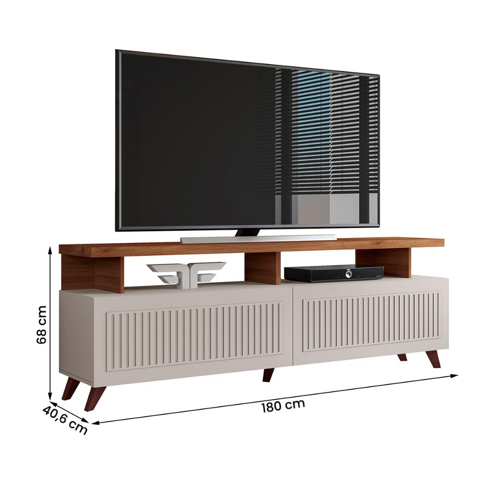 Rack Bancada Londres Para TV Até 65" Polegadas Off White/Matte