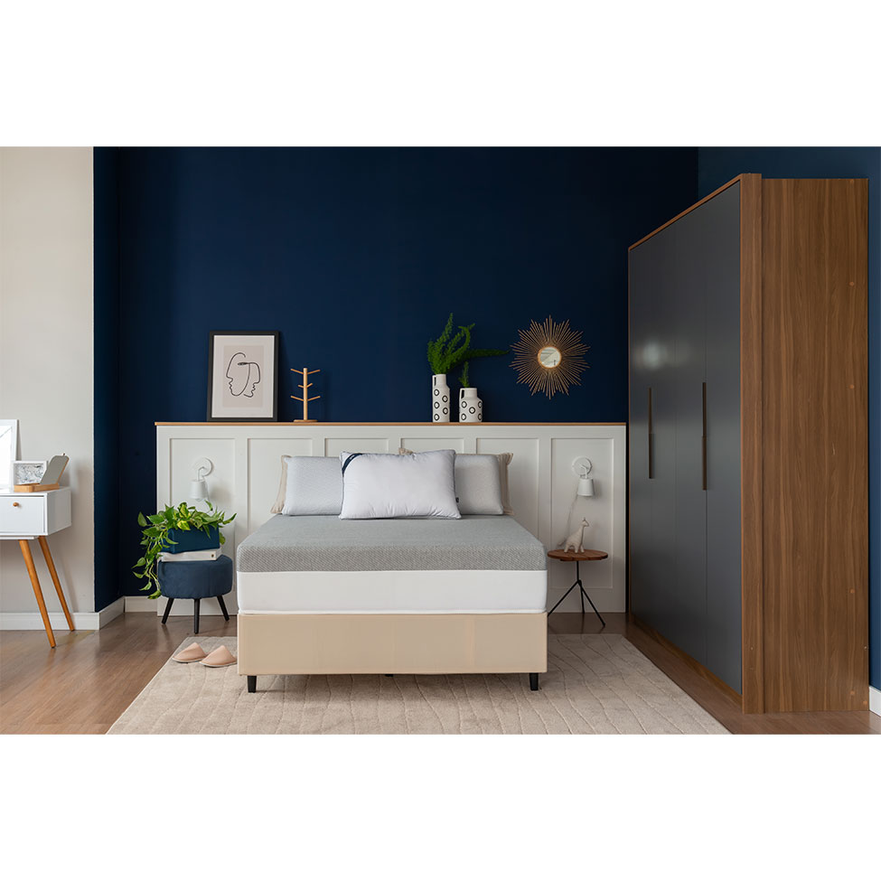 Base para Cama Box King Guldi com Guarda Objetos Bege