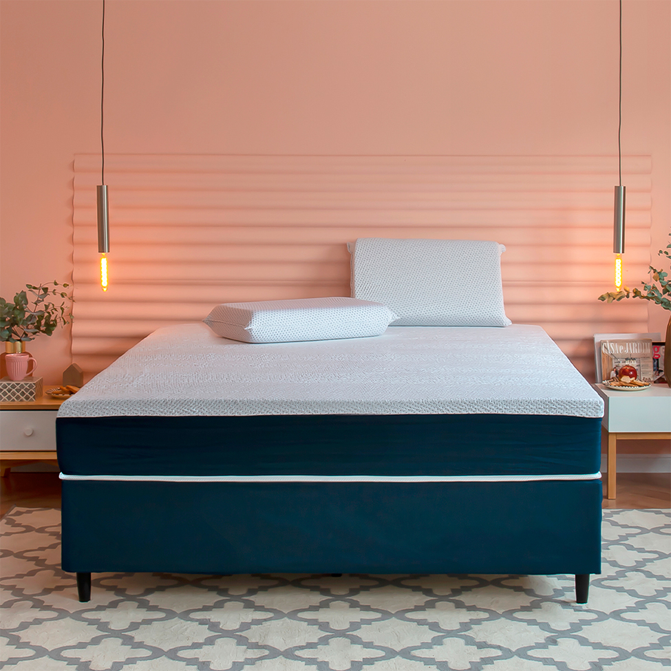 Base para Cama Box Queen Guldi (38x158x198) Azul e Cinza