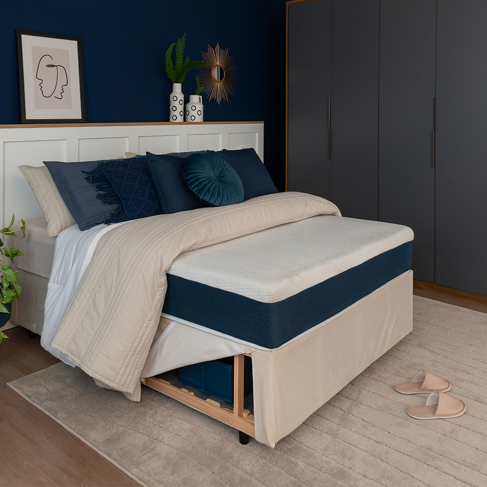 Base para Cama Box Queen Guldi com Guarda Objetos Bege