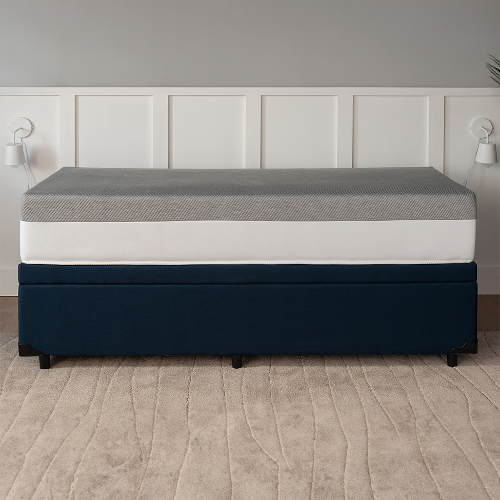 Cama Box Baú Casal Azul com Colchão Guldi Dream Mola Ensacada (30x138x188) Cinza e Branco