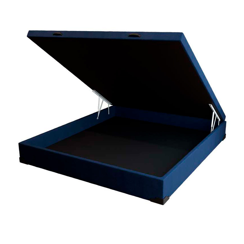 Cama Box Baú Casal Azul com Colchão Guldi Dream Mola Ensacada (30x138x188) Cinza e Branco