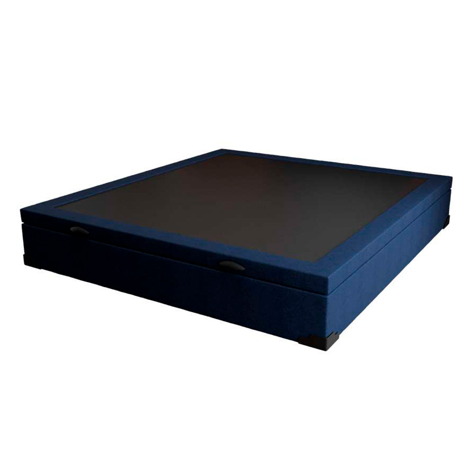 Cama Box Baú Casal Azul com Colchão Guldi Dream Mola Ensacada (30x138x188) e 2 Travesseiros Guldi Soft Nasa Cinza e Branco