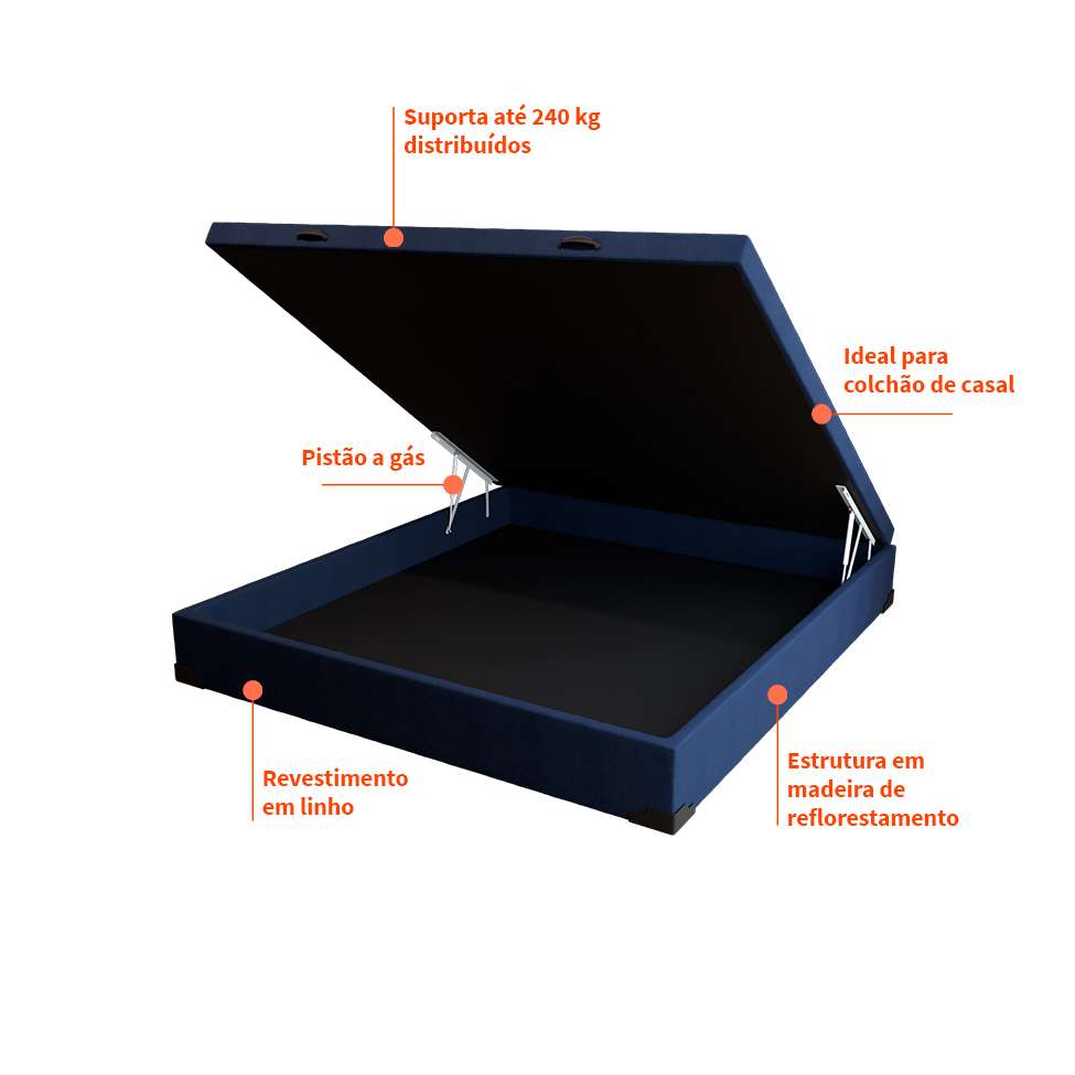 Cama Box Baú com Colchão Casal Guldi Duplo Plus D28 e 2 Travesseiros Guldi Soft Nasa Azul e Branco
