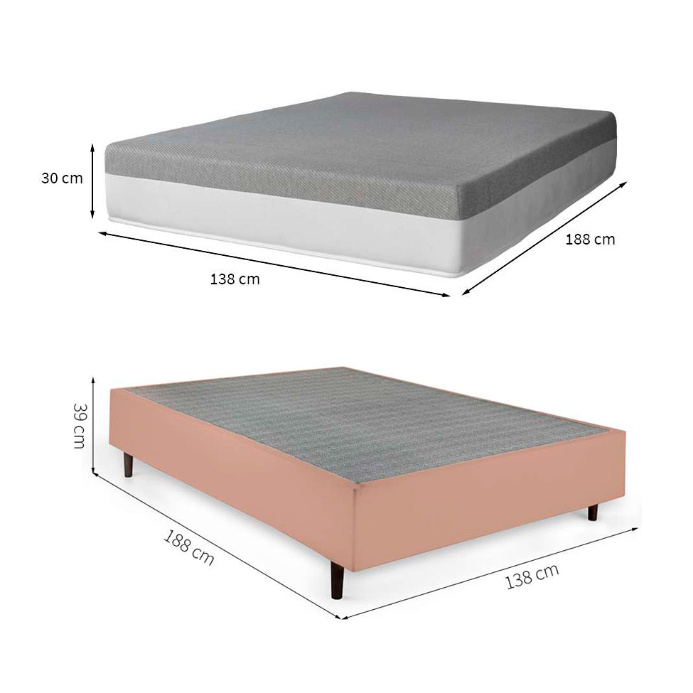 Cama Box Casal Bege com Colchão Guldi Dream Mola Ensacada (30x138x188) Cinza e Branco