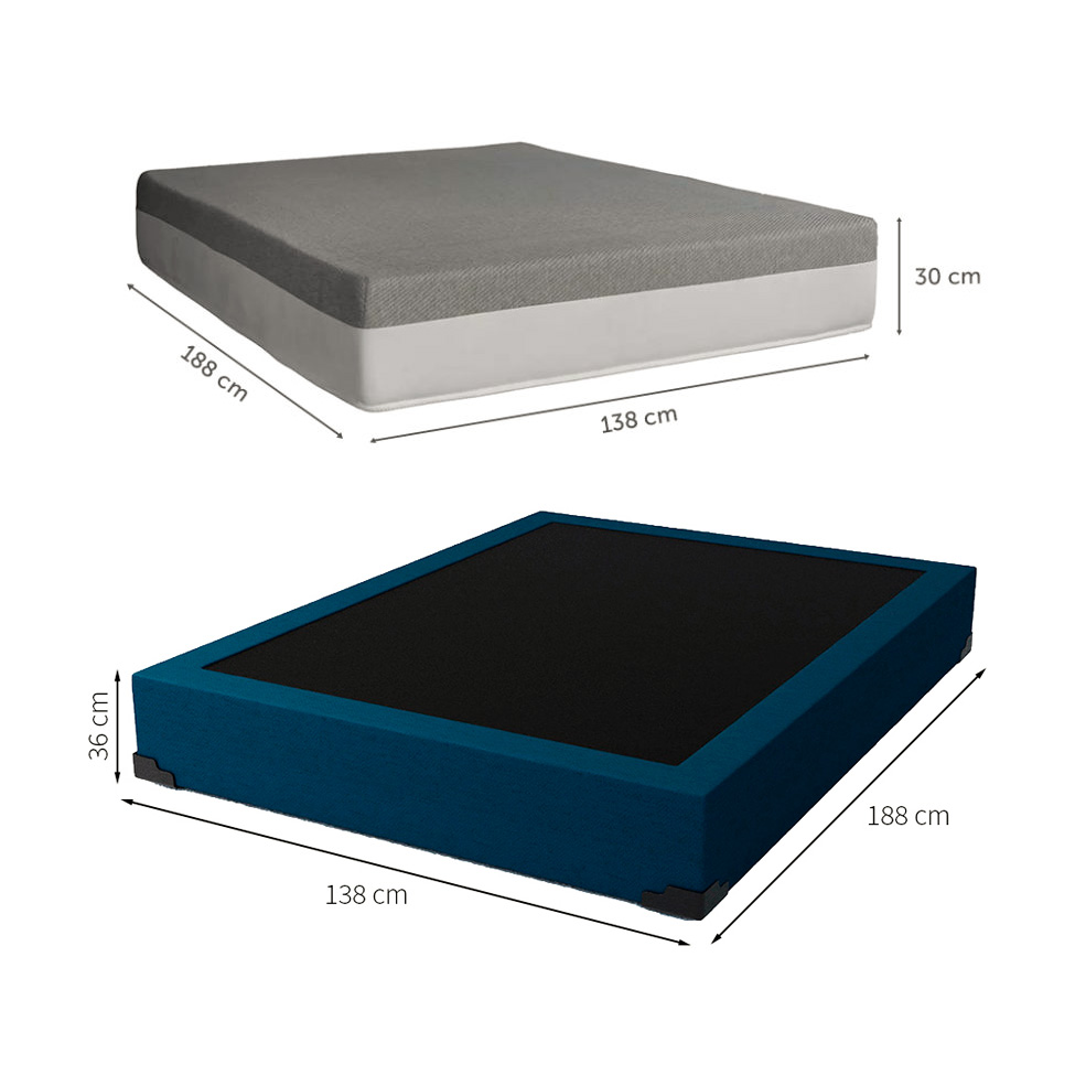 Cama Box Casal Joe Linho Azul Marinho com Colchão Guldi Dream Mola Ensacada (30x138x188) Cinza e Branco