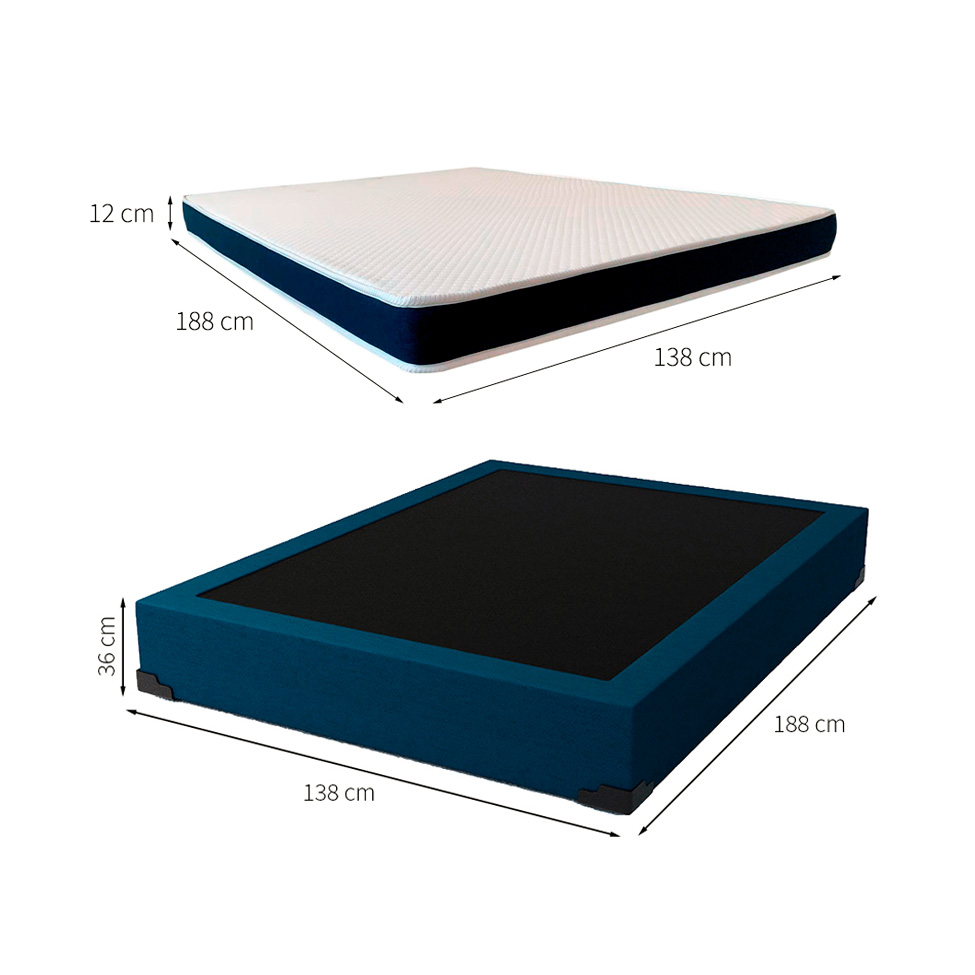 Cama Box Casal Joe Linho Azul Marinho com Colchão Guldi Espuma D28 Duplo 12cm (12x138x188) Azul e Branco