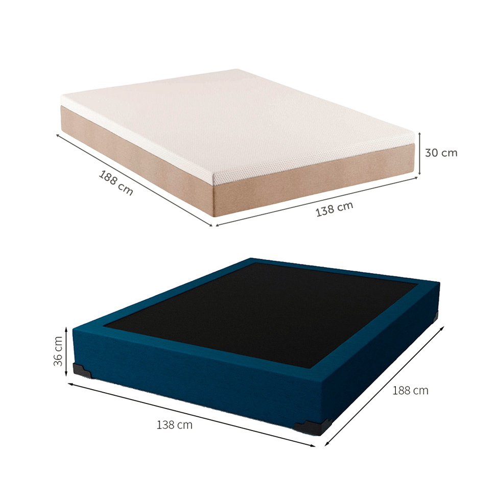 Cama Box Casal Joe Linho Azul Marinho com Colchão Guldi Massageador Quântico Molas Ensacadas (30x138x188) Branco e Bege
