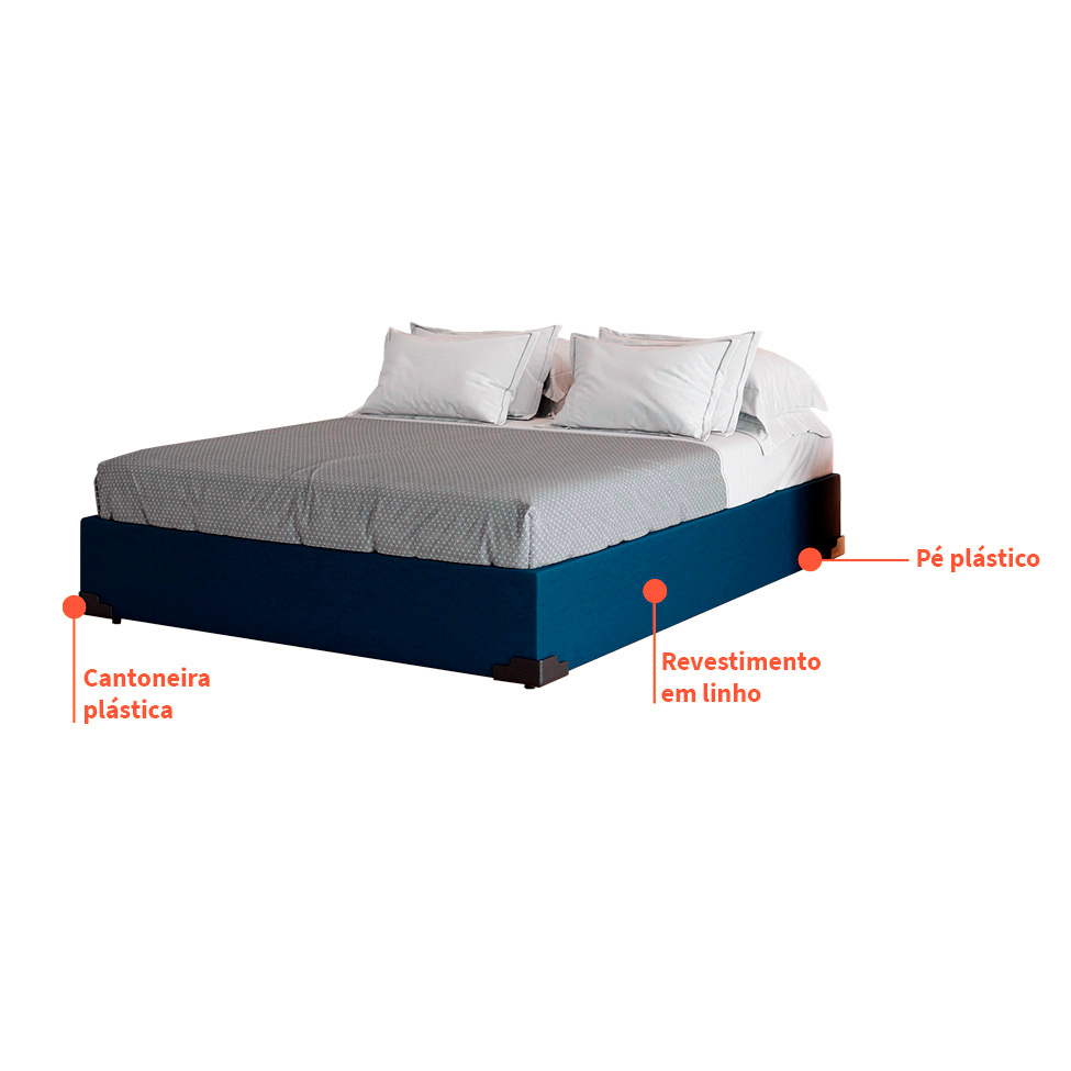 Cama Box Casal Joe Linho Azul Marinho com Colchão Guldi Mola Ensacada Original Firme (25x138x188) Azul e Branco