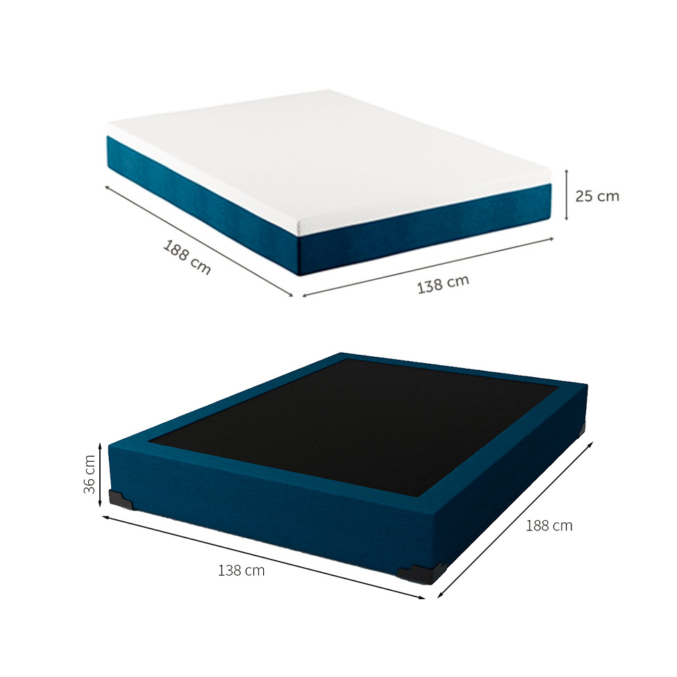 Cama Box Casal Joe Linho Azul Marinho com Colchão Guldi Mola Ensacada Original Firme (25x138x188) Azul e Branco