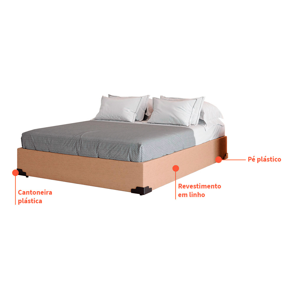 Cama Box Casal Joe Linho Bege com Colchão Guldi Massageador Quântico Molas Ensacadas (30x138x188) Branco e Bege
