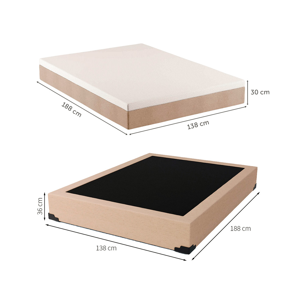 Cama Box Casal Joe Linho Bege com Colchão Guldi Massageador Quântico Molas Ensacadas (30x138x188) Branco e Bege