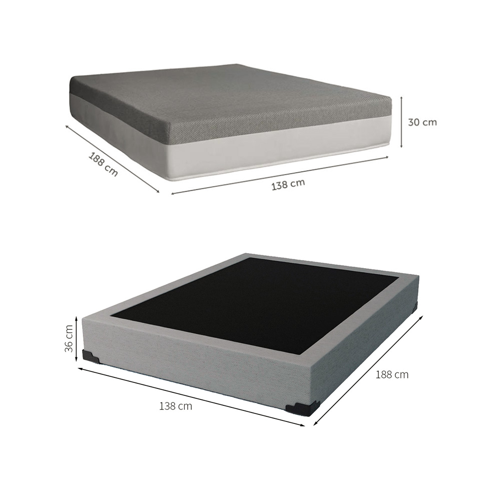 Cama Box Casal Joe Linho Cinza com Colchão Guldi Dream Mola Ensacada (30x138x188) Cinza e Branco