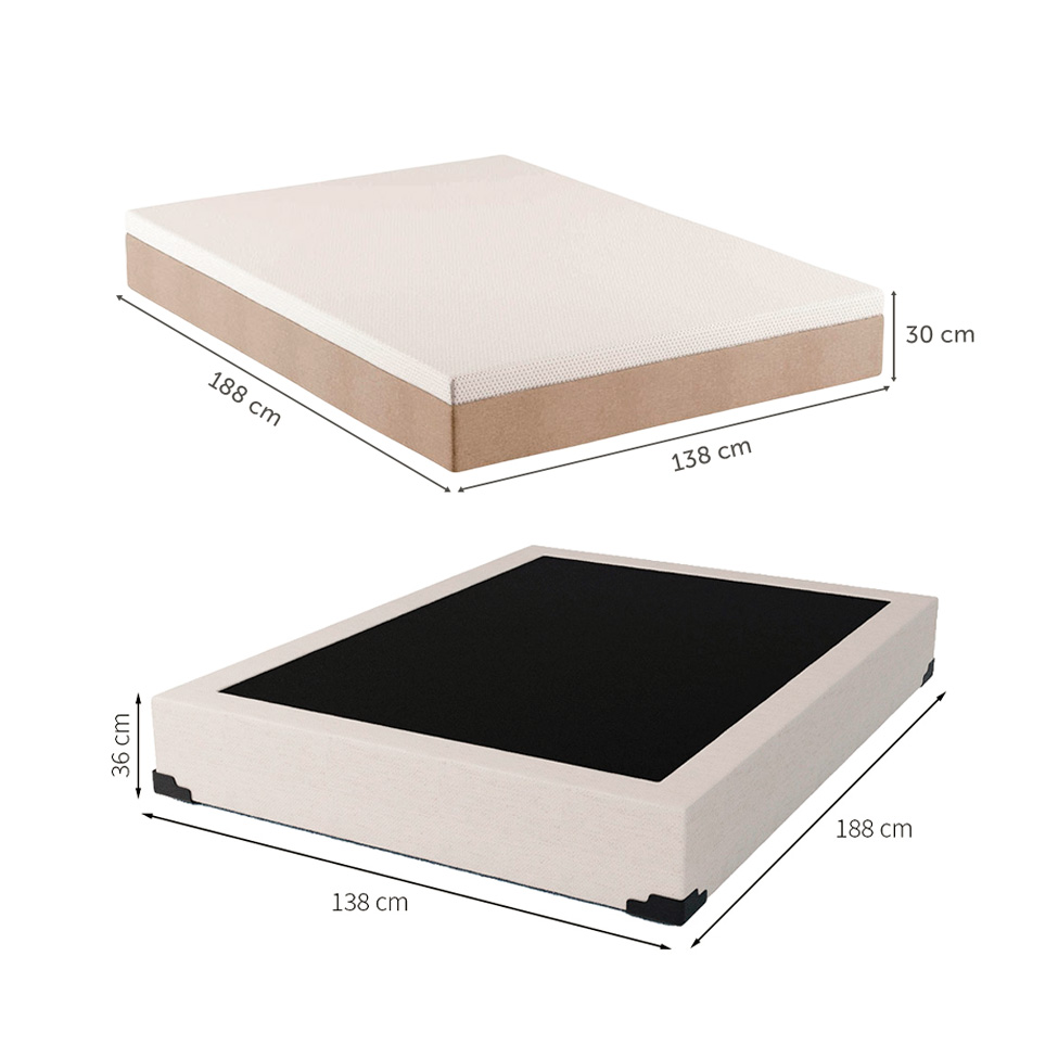 Cama Box Casal Joe Linho Cru Branco com Colchão Guldi Massageador Quântico Molas Ensacadas (30x138x188) Branco e Bege