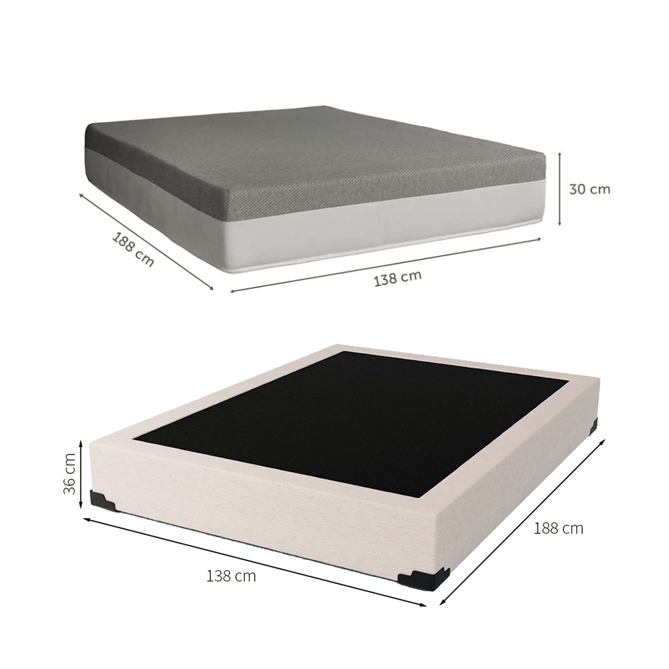 Cama Box Casal Joe Linho Cru com Colchão Guldi Dream Mola Ensacada (30x138x188) Cinza e Branco