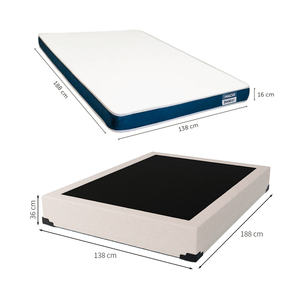 Cama Box Casal Joe Linho Cru com Colchão Guldi Duplo Plus D28 (16x138x188) Branco e Azul