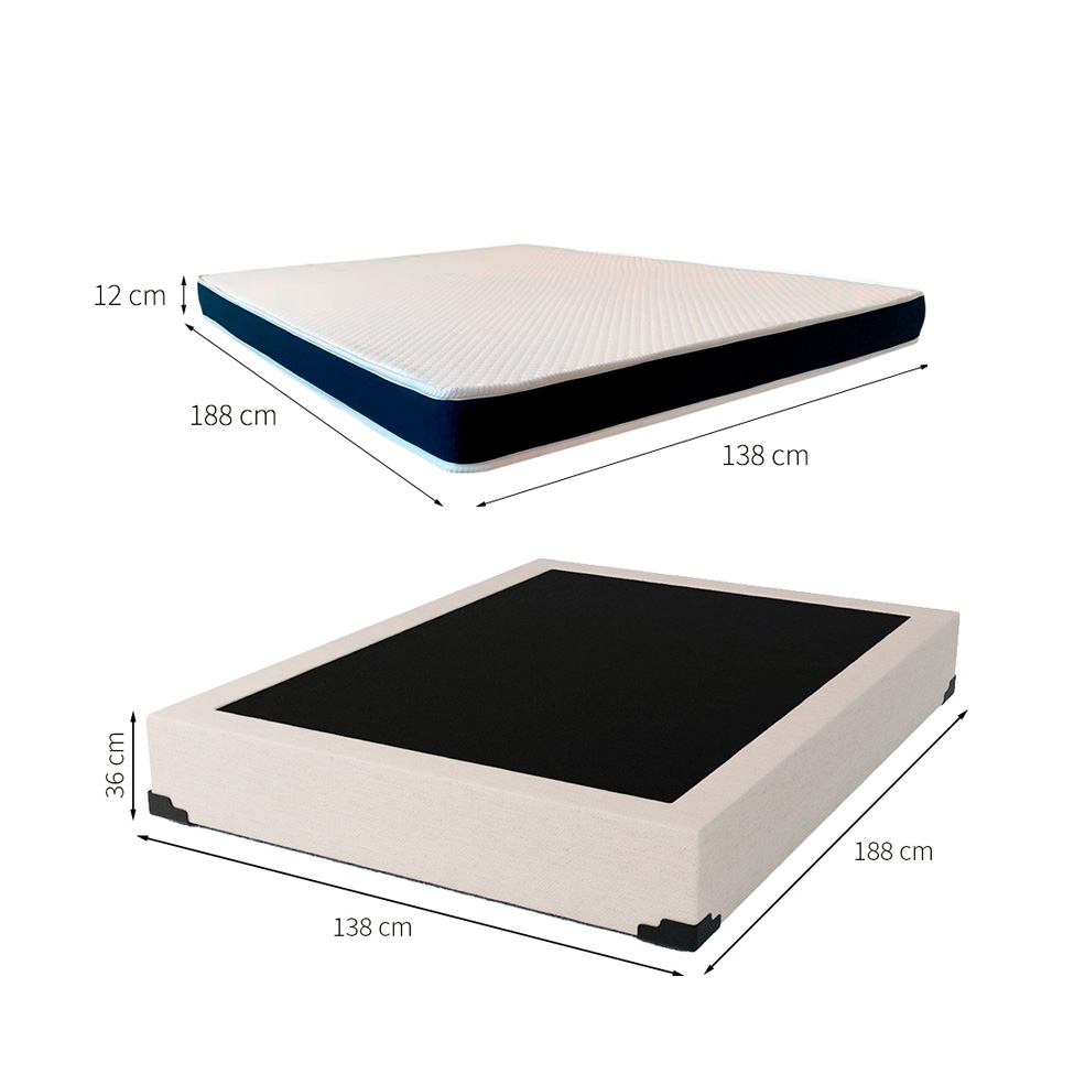 Cama Box Casal Joe Linho Cru com Colchão Guldi Espuma D28 Duplo 12cm (12x138x188) Azul e Branco