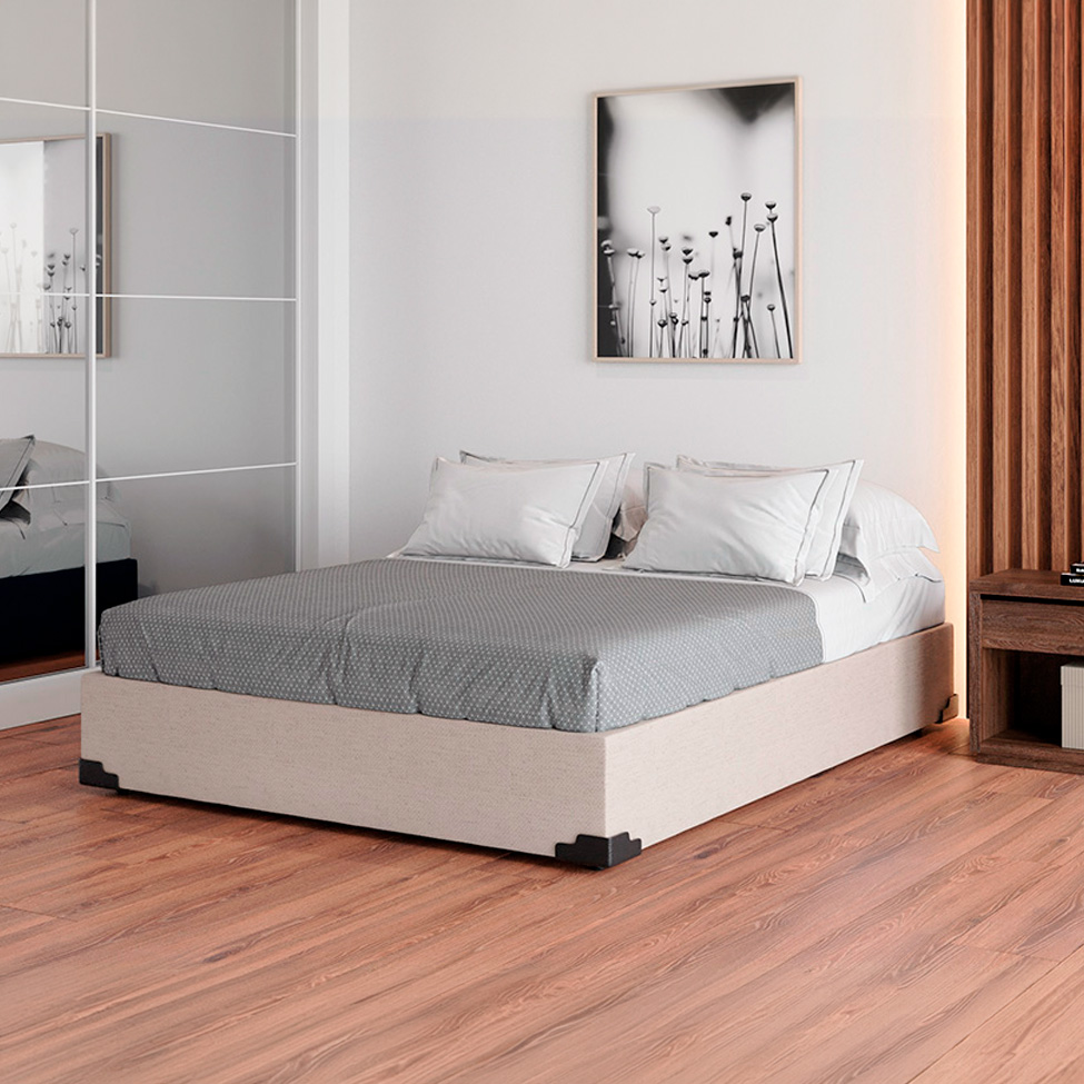 Cama Box Casal Joe Linho Cru com Colchão Guldi Mola Ensacada Original Firme (25x138x188) Azul e Branco