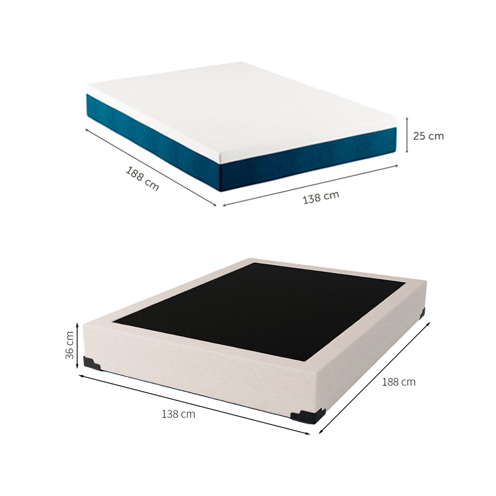 Cama Box Casal Joe Linho Cru com Colchão Guldi Mola Ensacada Original Firme (25x138x188) Azul e Branco