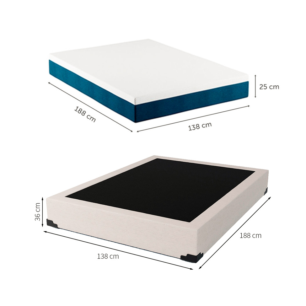 Cama Box Casal Joe Linho Cru com Colchão Guldi Mola Ensacada Original Macio (25x138x188) Azul e Branco