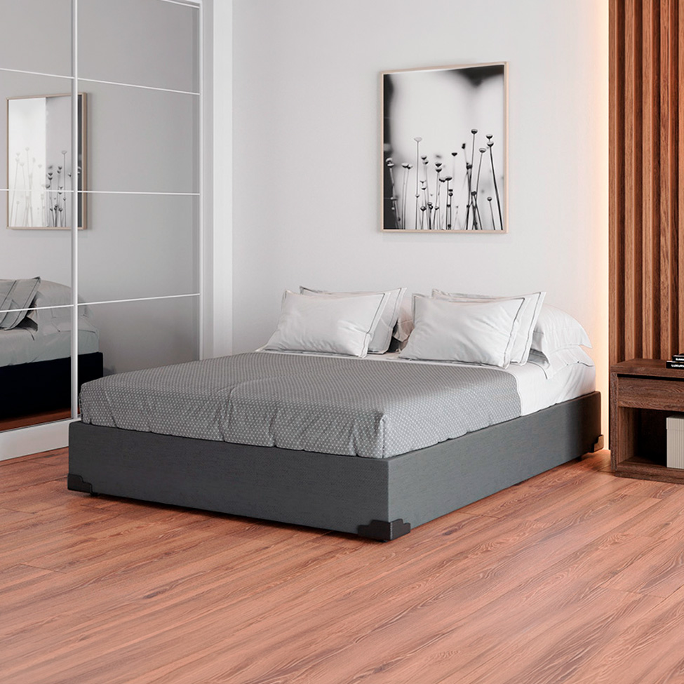 Cama Box Casal Joe Linho Grafite com Colchão Guldi Dream Mola Ensacada (30x138x188) Cinza e Branco
