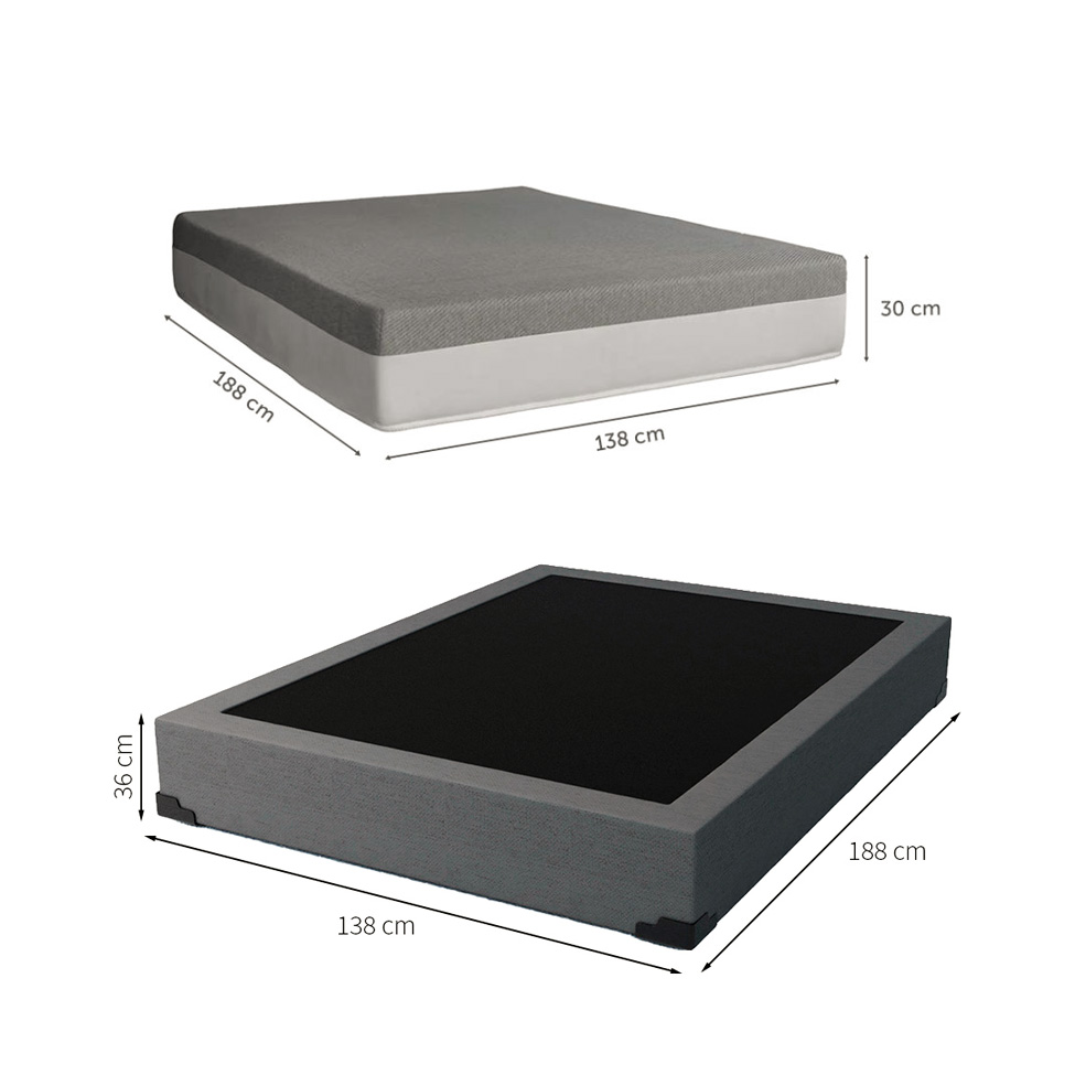 Cama Box Casal Joe Linho Grafite com Colchão Guldi Dream Mola Ensacada (30x138x188) Cinza e Branco