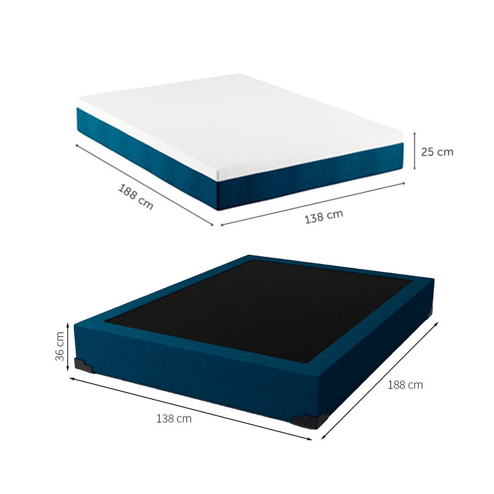 Cama Box Casal Joe Linho Preto com Colchão Guldi Mola Ensacada Original Macio (25x138x188) Azul e Branco