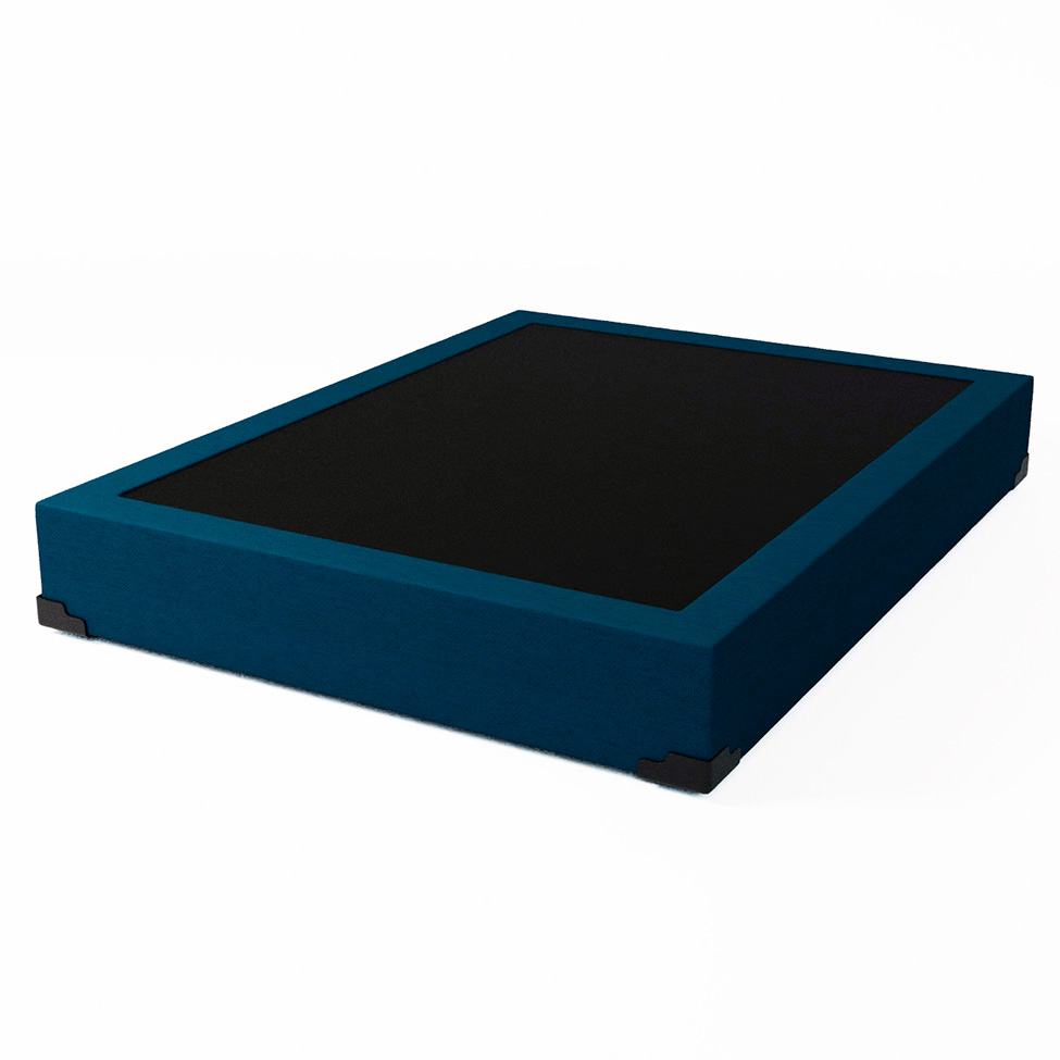 Cama Box Casal Joe Linho Preto com Colchão Guldi Mola Ensacada Original Macio (25x138x188) Azul e Branco