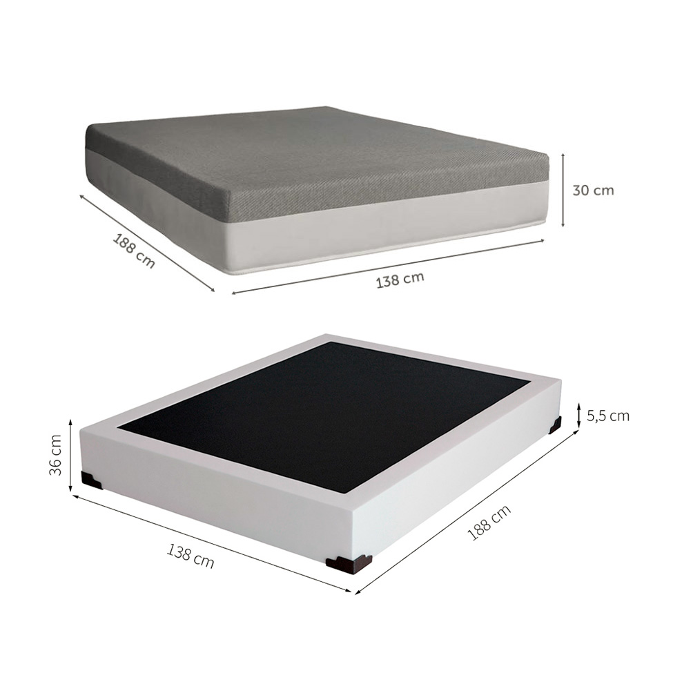Cama Box Casal Joe Revestimento Sintético Branco com Colchão Guldi Dream Mola Ensacada (30x138x188) Cinza e Branco