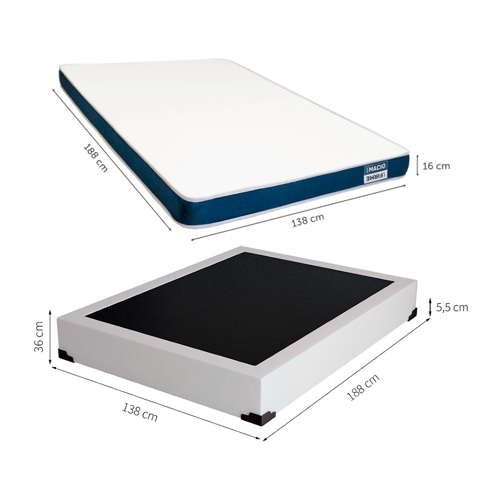 Cama Box Casal Joe Revestimento Sintético Branco com Colchão Guldi Duplo Plus D28 (16x138x188) Branco e Azul