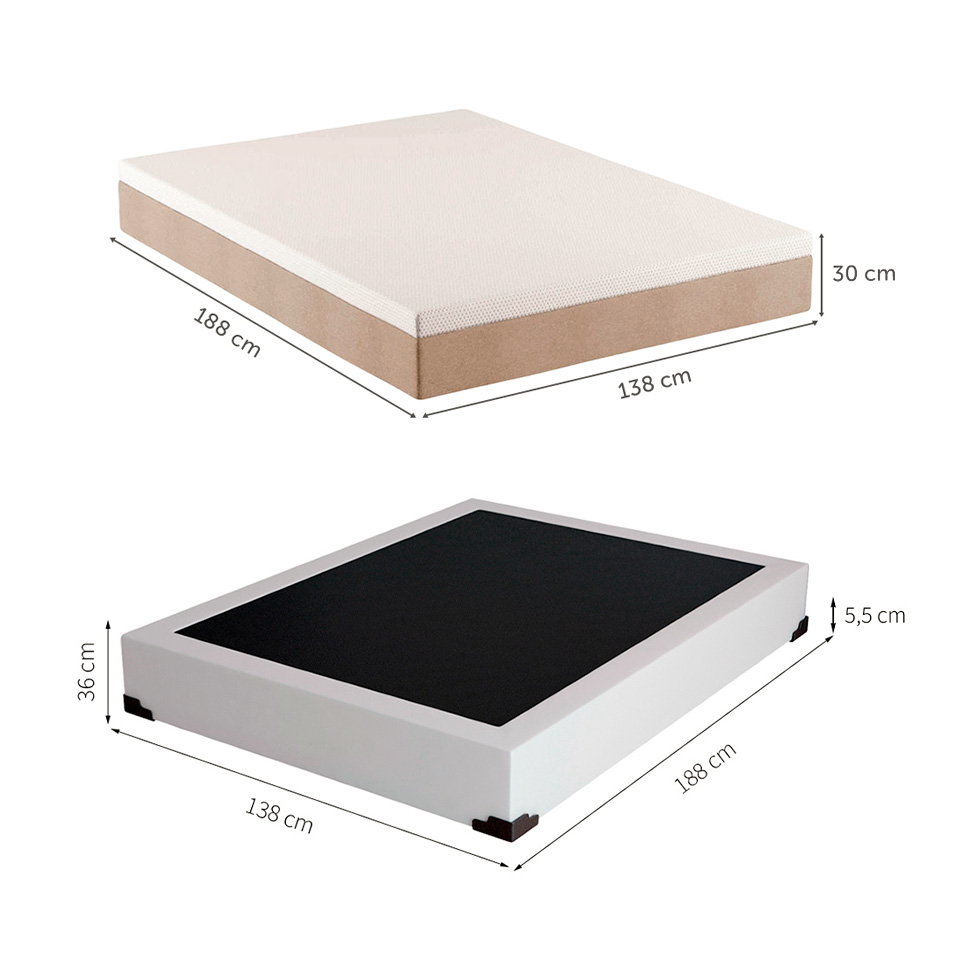 Cama Box Casal Joe Revestimento Sintético Branco com Colchão Guldi Massageador Quântico Molas Ensacadas (30x138x198) Branco e Bege