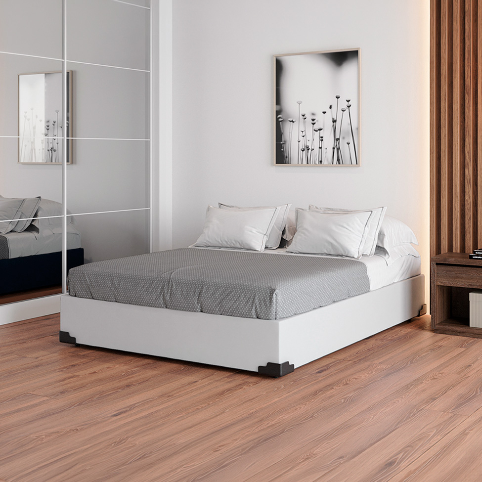 Cama Box Casal Joe Revestimento Sintético Branco com Colchão Guldi Mola Ensacada Original Firme (25x138x188) Azul e Branco