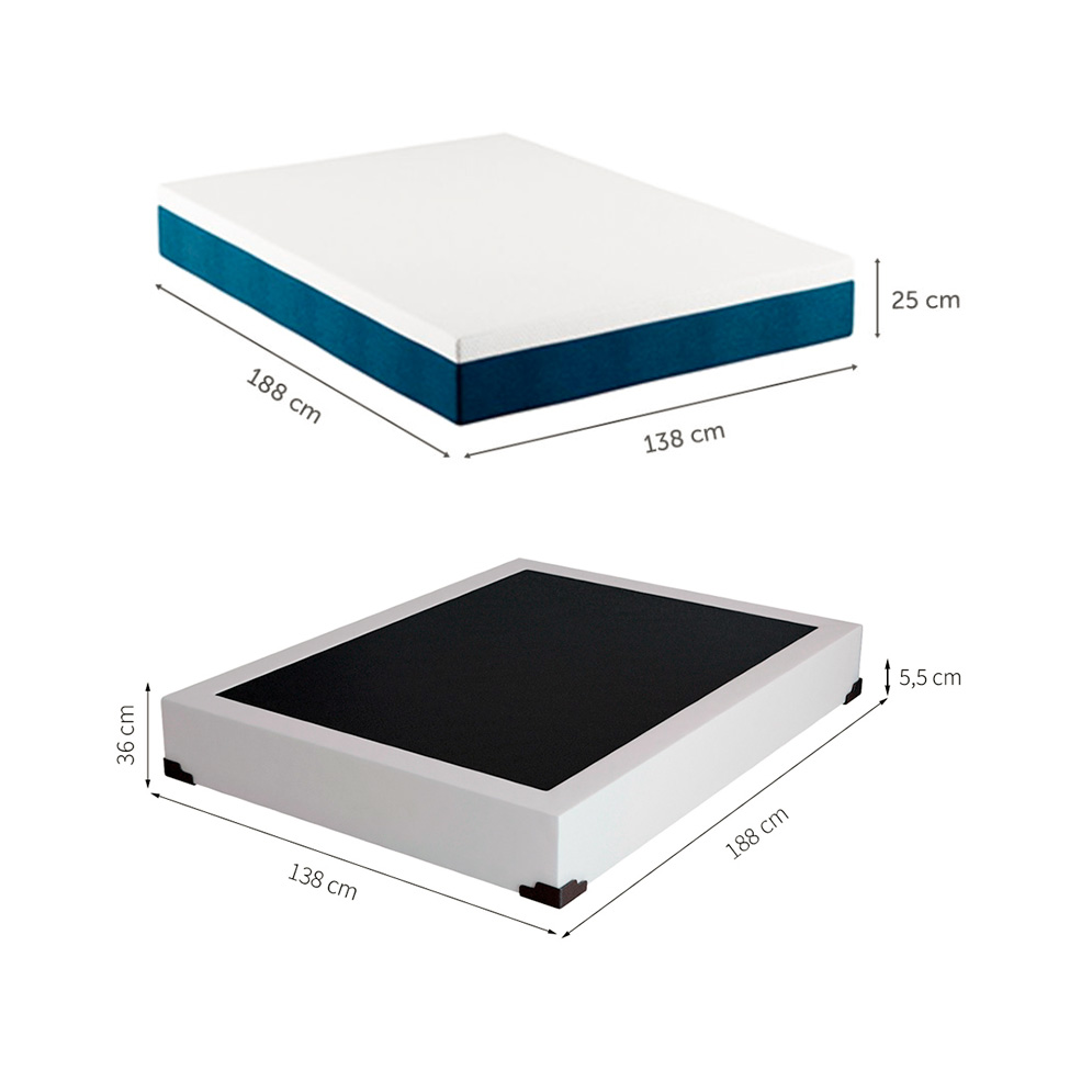 Cama Box Casal Joe Revestimento Sintético Branco com Colchão Guldi Mola Ensacada Original Firme (25x138x188) Azul e Branco