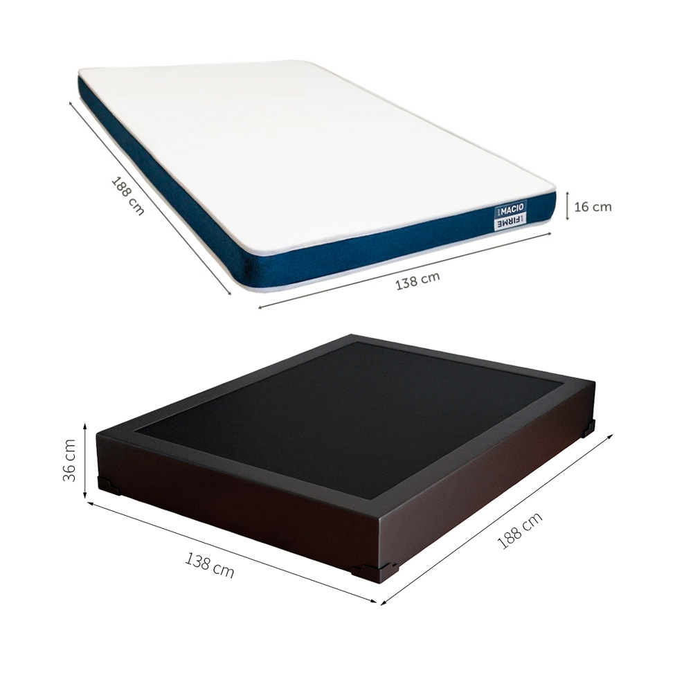 Cama Box Casal Joe Revestimento Sintético Preto com Colchão Guldi Duplo Plus D28 (16x138x188) Branco e Azul