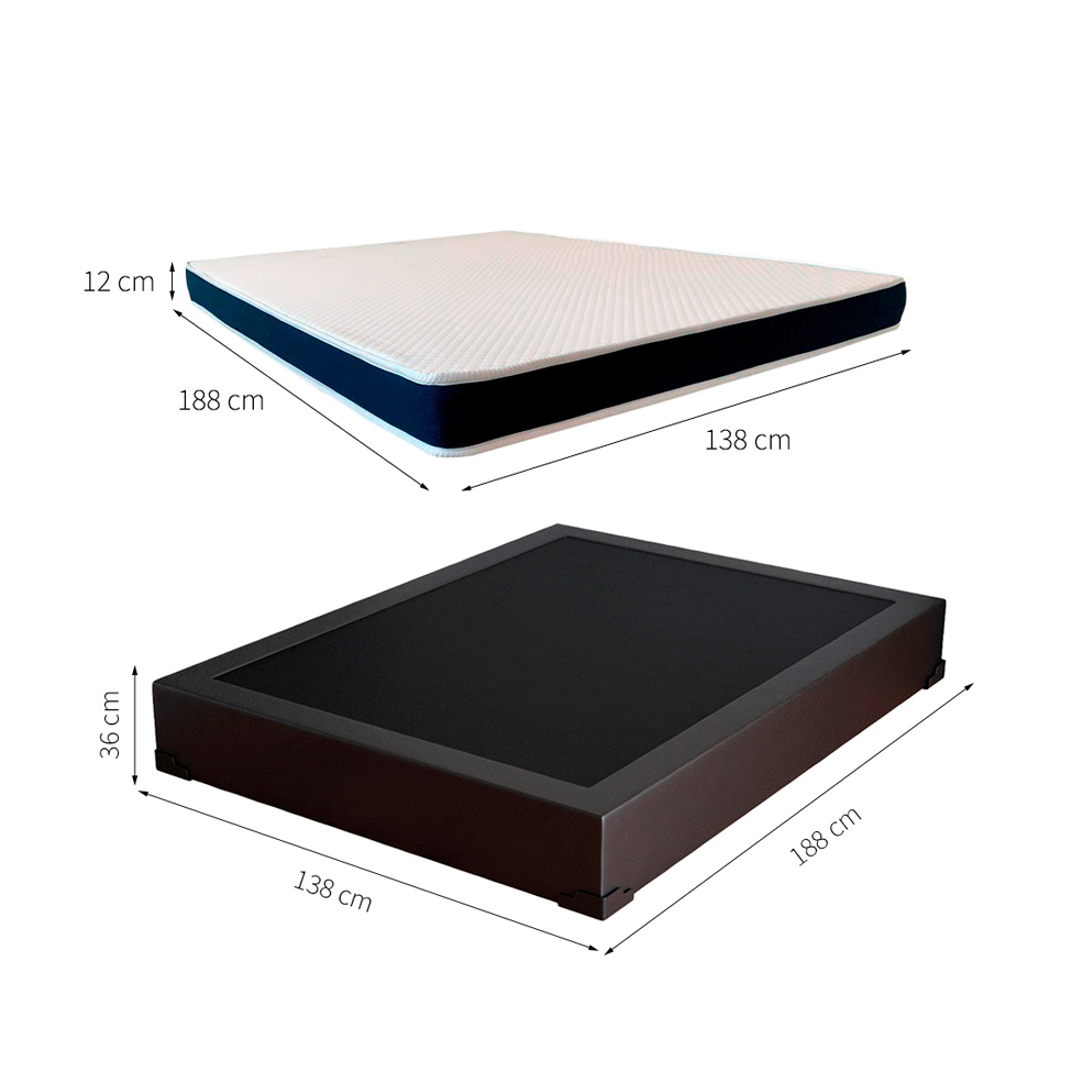 Cama Box Casal Joe Revestimento Sintético Preto com Colchão Guldi Espuma D28 Duplo 12cm (12x138x188) Azul e Branco