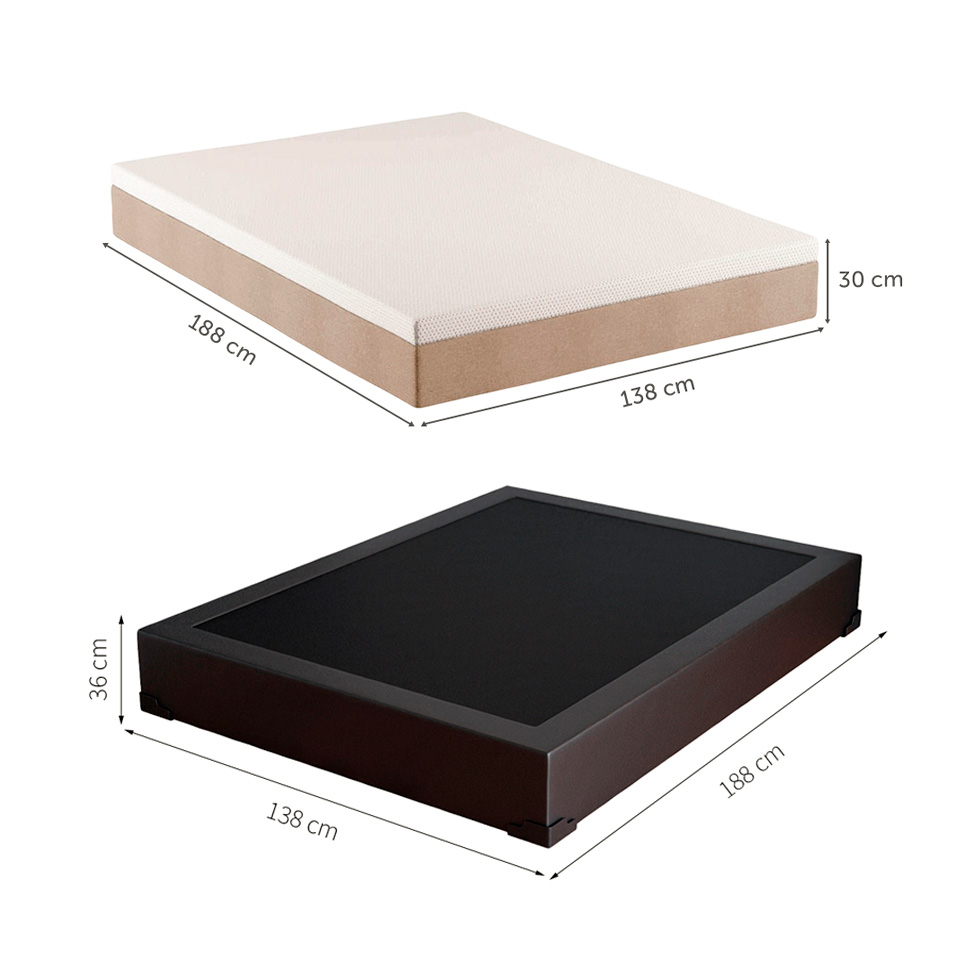 Cama Box Casal Joe Revestimento Sintético Preto com Colchão Guldi Massageador Quântico Molas Ensacadas (30x138x188) Branco e Bege