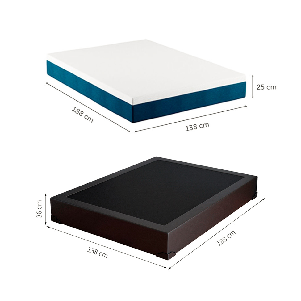 Cama Box Casal Joe Revestimento Sintético Preto com Colchão Guldi Mola Ensacada Original Firme (25x138x188) Azul e Branco