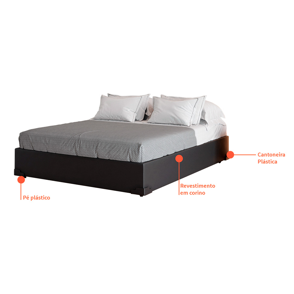 Cama Box Casal Joe Revestimento Sintético Preto com Colchão Guldi Mola Ensacada Original Macio (25x138x188) Azul e Branco
