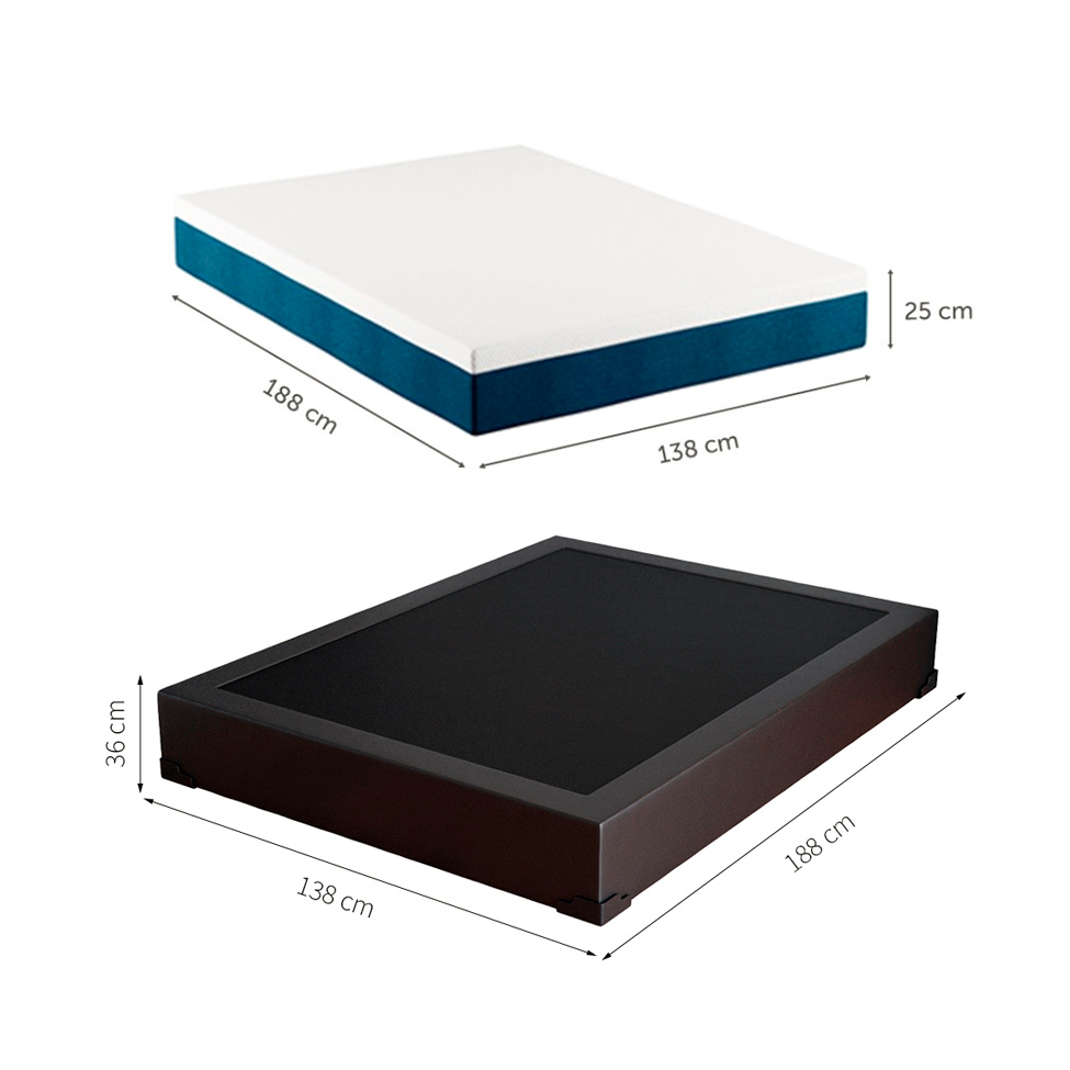 Cama Box Casal Joe Revestimento Sintético Preto com Colchão Guldi Mola Ensacada Original Macio (25x138x188) Azul e Branco