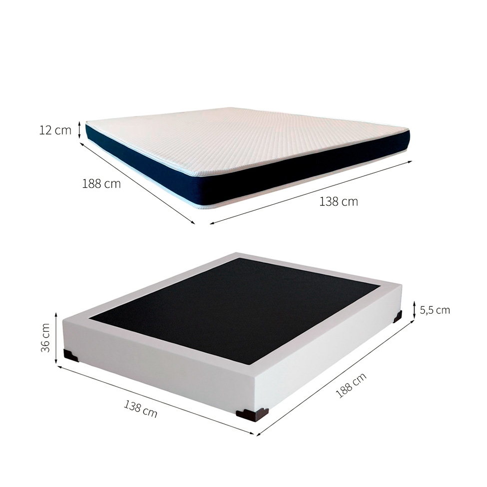 Cama Box Casal Joe Revestimento Sintético com Colchão Guldi Espuma D28 Duplo 12cm (12x138x188) Azul e Branco