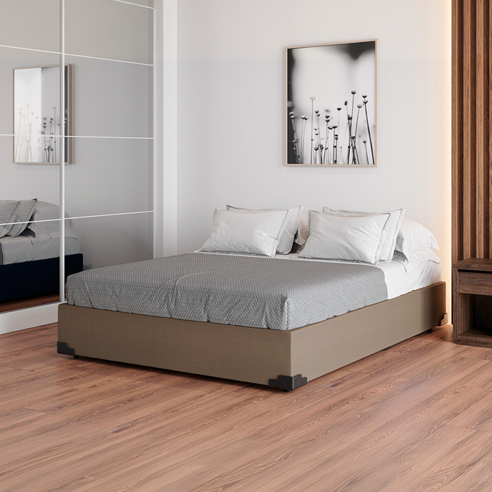 Cama Box Casal Joe Suede Bege com Colchão Guldi Massageador Quântico Molas Ensacadas (30x138x188) Branco e Bege
