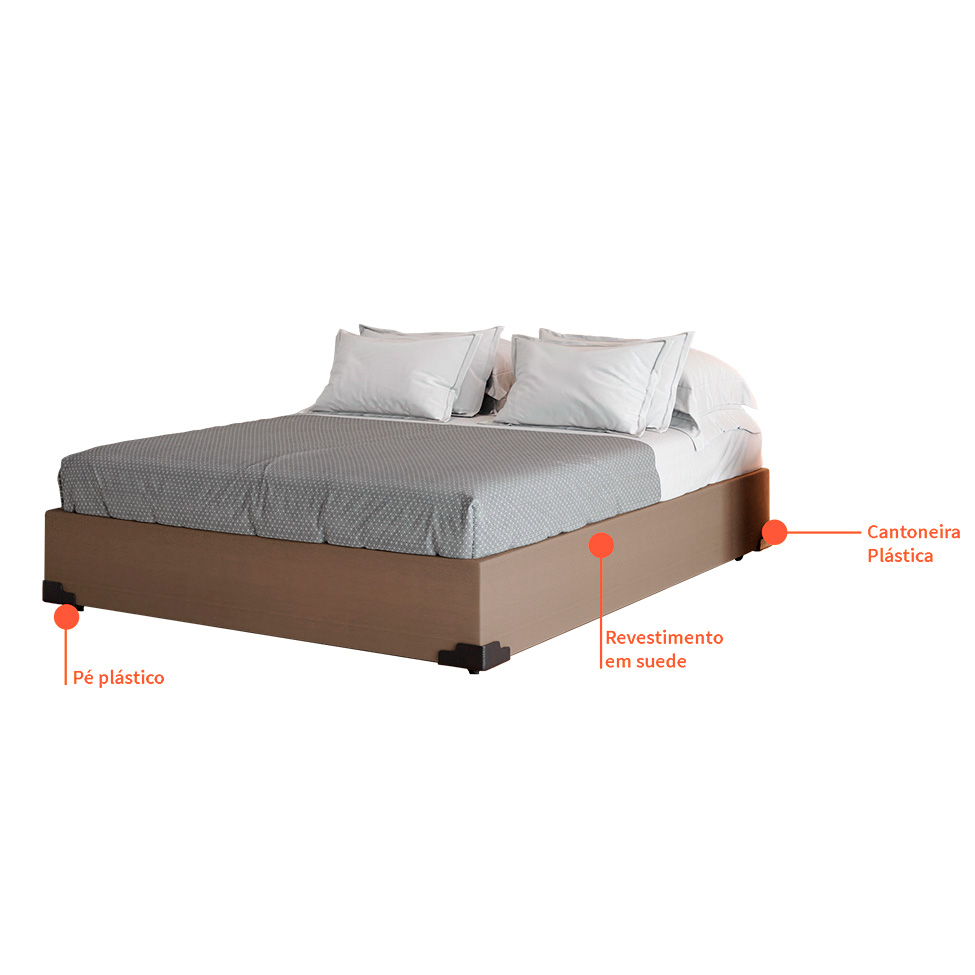 Cama Box Casal Joe Suede Bege com Colchão Guldi Massageador Quântico Molas Ensacadas (30x138x188) Branco e Bege