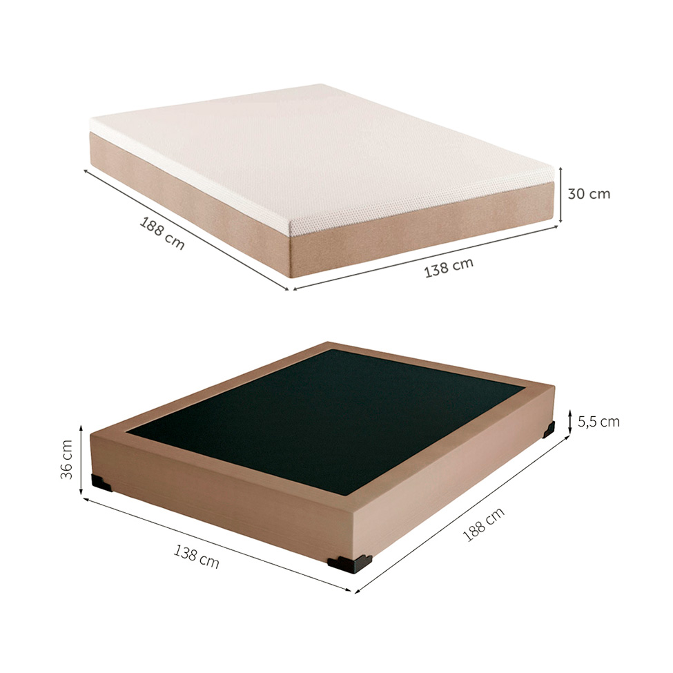 Cama Box Casal Joe Suede Bege com Colchão Guldi Massageador Quântico Molas Ensacadas (30x138x188) Branco e Bege