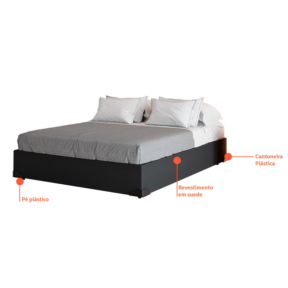 Cama Box Casal Joe Suede Grafite com Colchão Guldi Dream Mola Ensacada (30x138x188) Cinza e Branco