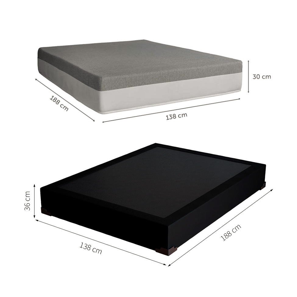 Cama Box Casal Joe Suede Preto com Colchão Guldi Dream Mola Ensacada (30x138x188) Cinza e Branco