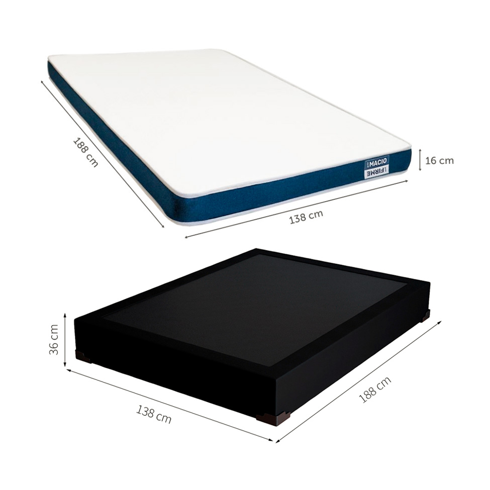 Cama Box Casal Joe Suede Preto com Colchão Guldi Duplo Plus D28 (16x138x188) Branco e Azul
