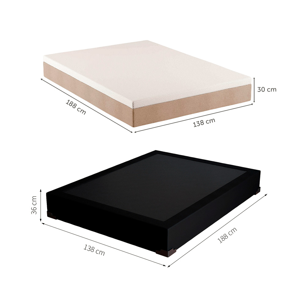 Cama Box Casal Joe Suede Preto com Colchão Guldi Massageador Quântico Molas Ensacadas (30x138x198) Branco e Bege